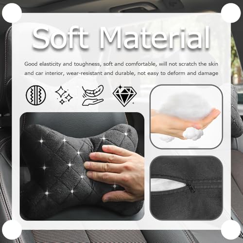 Car Headrest Pillow with Rhinestone Design,Soft & Skin-Friendly Car Neck Pillow for Comfortable Head & Neck Support,Universal Ergonomic Necks Pillows for Cars Interior Accessories