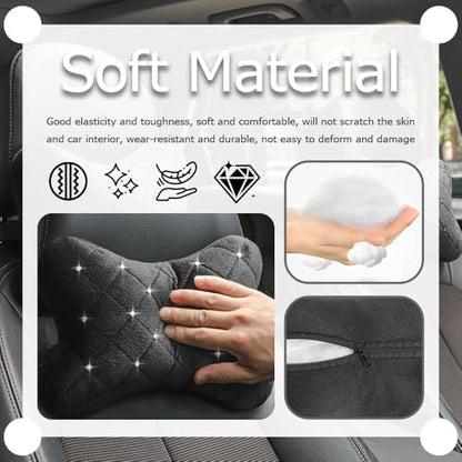 Car Headrest Pillow with Rhinestone Design,Soft & Skin-Friendly Car Neck Pillow for Comfortable Head & Neck Support,Universal Ergonomic Necks Pillows for Cars Interior Accessories