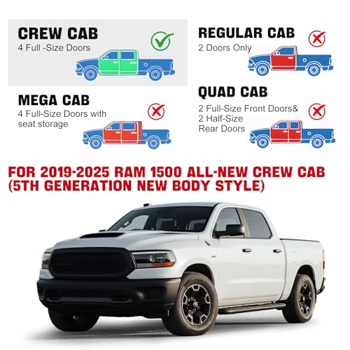 in-Channel Rain Guards for 2019-2026 Ram 1500 New Body Crew Cab（Excludes Classic Models）, Window Deflectors Window Visors for 2025 Ram 1500 Accessories, 4 Full-Size Doors - size: 2019-2026 Ram 1500 New Body Crew Cab (Non-Classic)