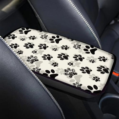 Dreaweet Black Dog Paw Print Car Center Console Cover for Women Cute Car Armrest Cover Center Console Cushion Pad Soft Comfy Arm Rest Cover for Car Truck SUV Van - color: Black Dog Paw