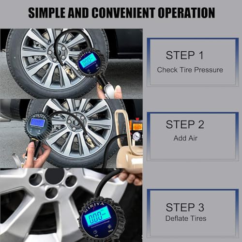 Digital Tire Pressure Gauge with Inflator, 250 PSI,Heavy Duty Air Compressor Accessories, with Rubber Hose Lock on Air Chuck and Quick Connect Coupler (YS-DTP-B)