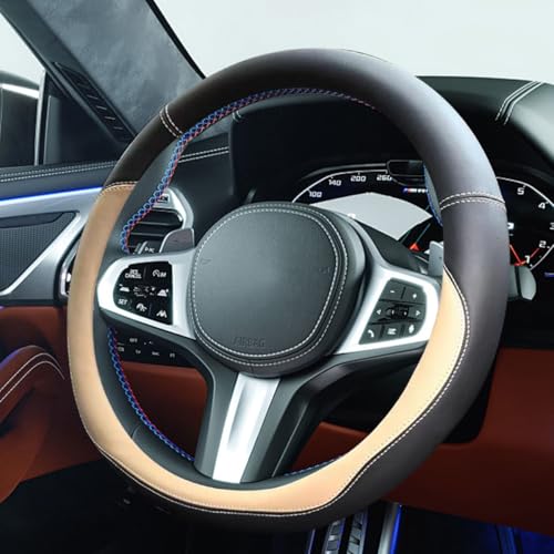 14.5"-15" Car Steering Wheel Cover, Anti-Slip Breathable Microfiber Leather Car Wheel Protector, Universal Auto Interior Heat Resistant UV Protection Accessory for Sedan SUV (Beige-15) - color: Beige-15"