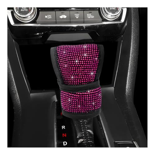 povtii Diamond Car Shift Knob Cover, Shining Crystal Car Gear Shifter Leather Protective Cover, Diamond Encrusted Hand Shifter for Auto and Truck, Decorative Car Accessories (Purple) - color: Purple