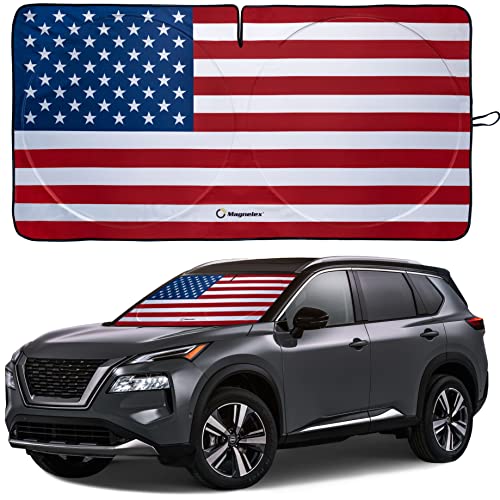 American Flag Windshield Sun Shade, High-Resolution Car Shield with Mirror Cut-Out for Automotive Interior Protection Heat Reduction, Folding Sunshade Storage Bag - Medium, Original - color: USA Original Flag, size: Medium