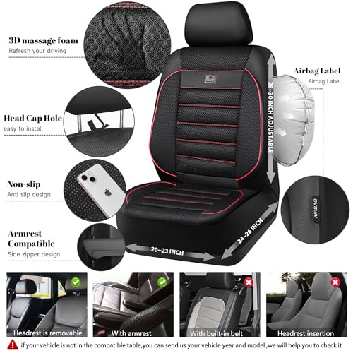 CAR PASS 3D Foam Leather Car Seat Covers Two Front Seats only, Air Mesh Thick Seat Covers, All Weather Car Seat Cover Comfort & Protection for Truck,SUV,Sedan,Van, Airbag Compatible Red - color: Black Red Front