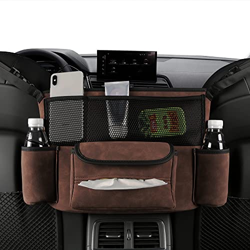 JEYODA Car Handbag Holder Between Seats Suede Large Capacity Car Purse Holder Automotive Consoles & Organizers for Document Phone Storage Car Organizer (1925-style 2 brown) - color: Brown