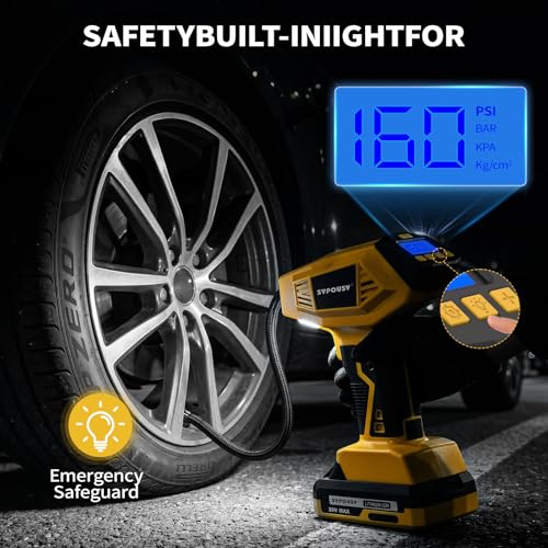 Tire Inflator Portable Air Compressor - 4X Faster Inflation, 160PSI Cordless Tire Pump with Dual Power (20V Battery & 12V DC), Auto Shut Off, Digital Gauge for Car, Motorcycle, E-Bike