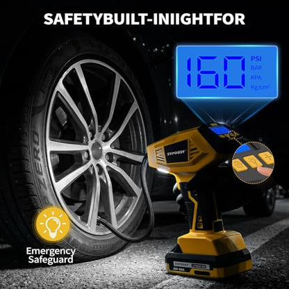 Tire Inflator Portable Air Compressor - 4X Faster Inflation, 160PSI Cordless Tire Pump with Dual Power (20V Battery & 12V DC), Auto Shut Off, Digital Gauge for Car, Motorcycle, E-Bike