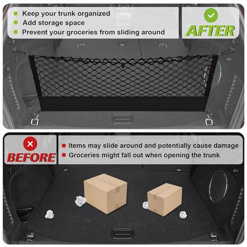 Muslogy Truck Bed Cargo Net Trunk Netting Compatible with 2015-2021 Jeep Grand Cherokee (WK2 ONLY) Accessories, Pickup Cargo Organizer SUV Sedan Storage Net w/Heavy Duty Carabiners - style: 2015-2021 Grand Cherokee (WK2)
