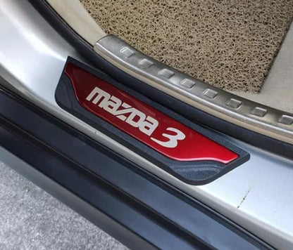 TundraFlow Door Sill Strip for Mazda 3 2018-2025 2026 Accessories Universal Rubber Anti-Scratch Threshold Guards Stainless Scuff Plates Protector Sticker Cover 4pcs RED