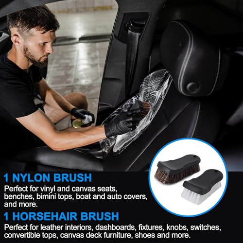 Upholstery Brush, Upholstery Brush Set, Leather Cleaning Brush, Carpet Brush Car Cleaning Brush, Long Bristle Horse Hair Car Cleaning Brush for Car Interior Leather Seat and Home Furniture