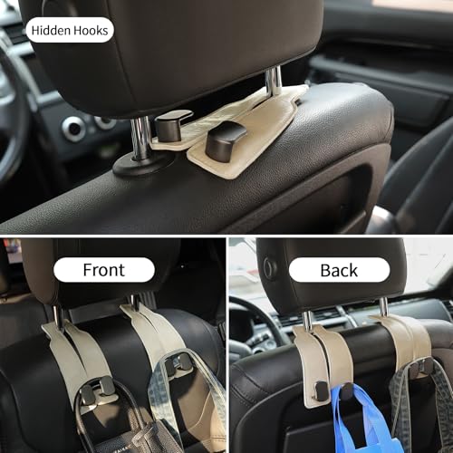 KINIVA Car Seat Headrest Storage Hooks, Set of 2, Suede PU Leather, Double Hooks (06-White) - color: 06-White