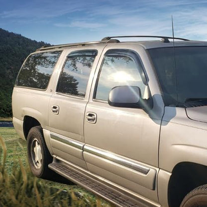Window Visor Compatible with 2001-2006 Chevy Silverado GMC Sierra Crew Cab, Slim Style Acrylic Smoke Tinted 4PCS Sun Rain Guard Wind Vent Air Deflector by IKON MOTORSPORTS, 2002 2003 2004 2005
