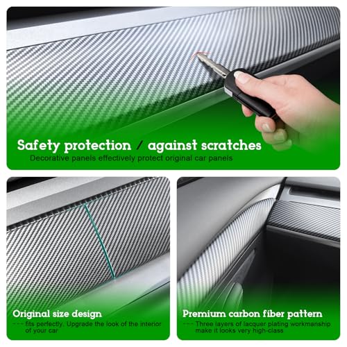 Dashboard Cover Wrap and Front Door Trim Armrest Panel Cover Wrap Compatible with Tesla Model 3(2021-2023) and Model Y(2019-2024) Tesla Interior Cover Trim 4PCS-Matte Carbon Fiber - color: Matte Carbon Fiber