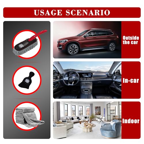Car Detailing Kit - 3 Packs: Car Duster, Interior Cleaning Brush, Microfiber Towels | Detail Tools - color: Detailingbrushset