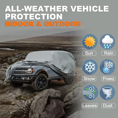 Kayme Heavy Duty Car Cover Custom Fit Ford Bronco 4 Door, Big Bend, Badlands, Outer Banks, Wildtrak, Raptor (2020-2025), Full Exterior Covers Waterproof All Weather, Sun Rain UV Protection. - size: 2.Custom Fit Ford Bronco 4 Door