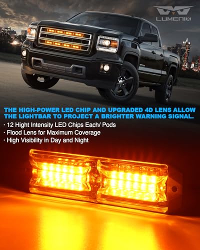 LUMENIX Grille Strobe Lights Kits for Trucks w/Controller, 8PCs High-Intensity LED Deck | Surface Mount Emergency Construction Vehicles Snowplow Side Marker Flashing Warning Light Assemblies - Amber - color: Amber
