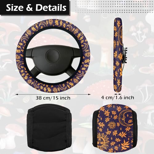 Riakrum 17 Pcs Sun and Moon Car Seat Covers Sun and Moon Car Accessories Full Set for Women Men Automotive Rear Front Seat Protector View Mirror Hanging Ornament Steer Wheel Belt Cover - style: Sun and Moon