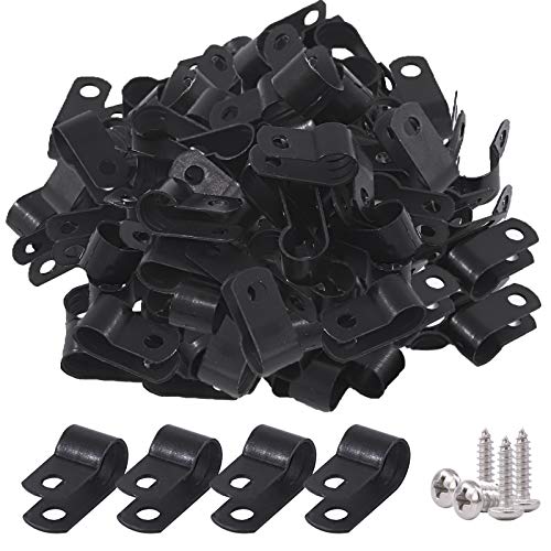 Glarks 120Pcs 5/16 Inch Black Nylon Screw Mounting R-Type Cable Clip Wire Clamp Kit with 120Pcs Screws for Wire, Conduit and Cable Conduit - size: 5/16''(8mm)