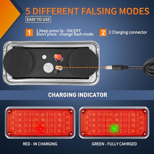 Nilight 2PCS 42LED Red Magnetic Strobe Lights Portable Warning Hazard Light Surface Mount Waterproof 5 Patterns for 12V 24V Cars Trucks Van Off Road Vehicles ATV - color: 42LED Red