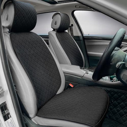 BOPUOVRE Linen Car Seat Covers Front Seat Covers Breathable Cloth Fabric Car Seat Protector - Universal Fit for Cars, Vans, SUVs, Trucks - 2 Units - Black - color: Black