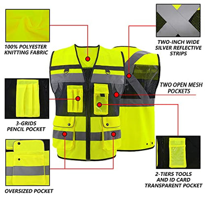 Safety Vest High Visibility Reflective Construction Vest for Men Women - color: Yellow, size: X-Large