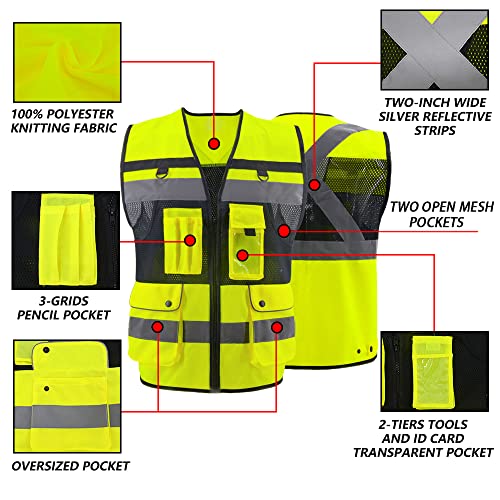 Safety Vest High Visibility Reflective Construction Vest for Men Women - color: Yellow, size: Small