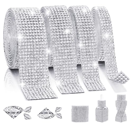 Rhinestone Ribbon Self Adhesive, 4-Yard Bedazzling Strips, 4-Rolls Rhinestone Strips for DIY Craft, Rhinestones for Crafting, Home Decor and Special Events, 4/6/8/10/ Rows Transparent Crystal - color: Transparent Crystal - 4-Yard - 4/6/8/10-Rows