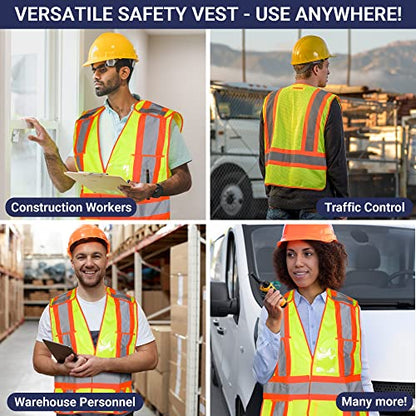 High Visibility Safety Vest – ANSI Class 2 Breakaway Vest with 5 Pockets, Yellow with Adjustable Hook and Loop Closure, Breathable Mesh, Heavy Duty Work Wear for Men or Women, 3 Pack (Medium/Large) - size: Medium-Large