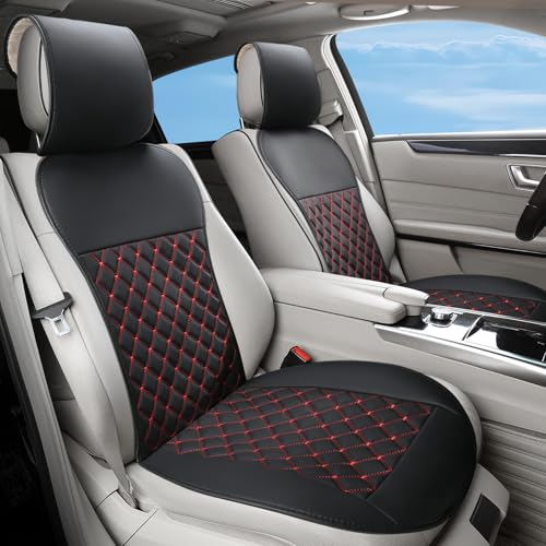 2pcs Car Seat Covers,Leather Water Proof Material No Slip Soft Car Seat Protector Side not Wrapped,for Car with Airbags,Seat Covers Universal for Most Automotive,Suvs,Vans,Trucks (Black-Red) - color: Black-Red
