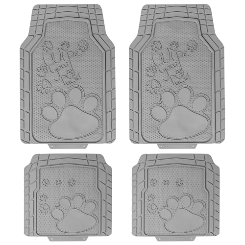 FH Group Car Floor Mats - Adorable Paw Print, Heavy-Duty Rubber Floor Mats for Cars, Universal Fit Full Set, Climaproof Floor Mats, Trimmable Floor Mats Fit Most Sedan, SUV, Truck Floor Mats Gray - color: Gray