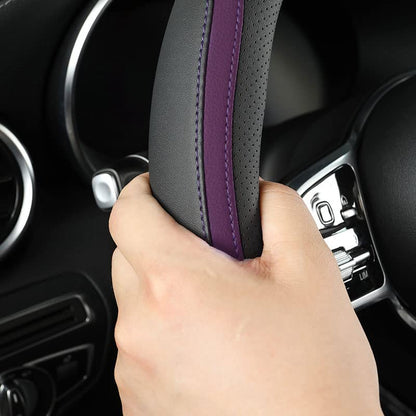 Car Steering Wheel Cover, Leather Steering Wheel Cover Purple Universal 14.5-15 Inch Microfiber Leather Anti-Slip Breathable Auto Steering Wheel Covers for Men Women (Black&Purple) - color: Purple