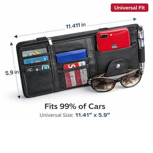 Car Sun Visor Multi-Pocket Organizer — Black (Universal Car/SUV/Truck Storage Pouch) - color: Black