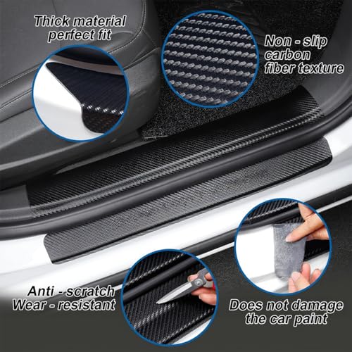 Outer Door Sill Protectors for Toyota RAV4 2016-2019, 4-Piece Set Anti-Scratch Scuff Plates, Matte Carbon Fiber Texture, Full-Coverage Crown Adhesive No Edge Lifting, Paint-Safe Removable - size: (2016-2019 External Door sill)