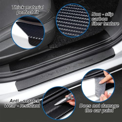 Inner Door Sill Protectors for Toyota RAV4 2020-2024, 4-Piece Set Anti-Scratch Scuff Plates, Matte Carbon Fiber Texture, Full-Coverage Crown Adhesive No Edge Lifting, Paint-Safe Removable Entry Guards - size: 2020-2024Door Interior Sill Protector