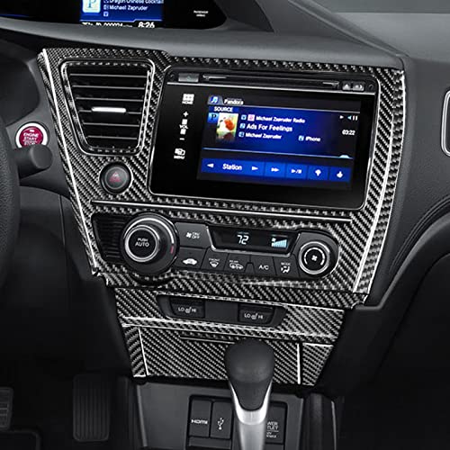 Car Center Console Multimedia Navigation Screen AC Control Seat Heated Panel Sticker Real Carbon Fiber Interior Trim Accessories Compatible with Honda Civic 9 Coupe/Sedan 2013-2015 Black A - Kit - color: Center Console Multimedia Navigation Screen Ac Vent