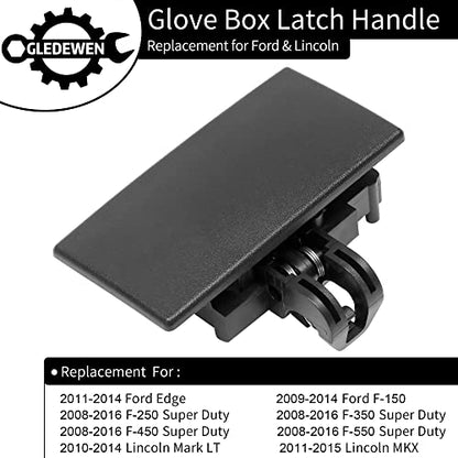 Gledewen Glove Box Latch Handle (Black), Compatible with 2008-2016 Ford F150 F250 F350 F450 F550 Super Duty Edge, Lincoln Mark LT MKX | BL3Z-1506072-AE Glove Box Door Lock Open Handle - color: Black Glove Box Latch Handle
