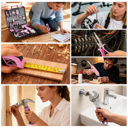 GRENPRO Pink Tool Set Drill Set, 188PCS Tool Kit For Home with Pink Cordless Drill Power, Hand Tool Kit for Women, Basic Household Auto Car Repair Tool Box for Men, Portable Storage Box Tools Sets - style: Pink Power Drill Set 188PC