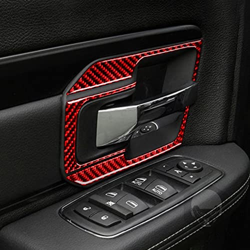 Red Real Carbon Fiber Kit Compatible with Dodge Ram 1500/2500/3500 2013 2014 2015 2016 2017 2018 Interior Accessories Car Inner Door Handle Paint Guard Cover Trim (Not fit Tradesman and Express trims) - color: Red 34