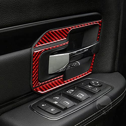 Red Real Carbon Fiber Kit Compatible with Dodge Ram 1500/2500/3500 2013 2014 2015 2016 2017 2018 Interior Accessories Car Inner Door Handle Paint Guard Cover Trim (Not fit Tradesman and Express trims) - color: Red 34