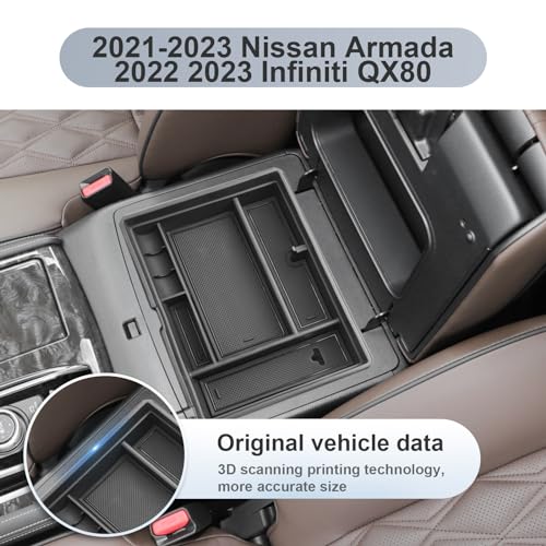 SKTU for 2021-2024 Nissan Armada/ 2022 2023 2024 Infiniti QX80 Center Console Organizer 2024 QX80/ 2024 Armada Console Tray 2023 2024 Armada Accessories (Front Driver's Row) - color: 2021-2024 Armada / 2022-2024 QX80 B