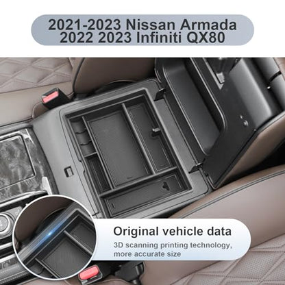 SKTU for 2021-2024 Nissan Armada/ 2022 2023 2024 Infiniti QX80 Center Console Organizer 2024 QX80/ 2024 Armada Console Tray 2023 2024 Armada Accessories (Front Driver's Row) - color: 2021-2024 Armada / 2022-2024 QX80 B