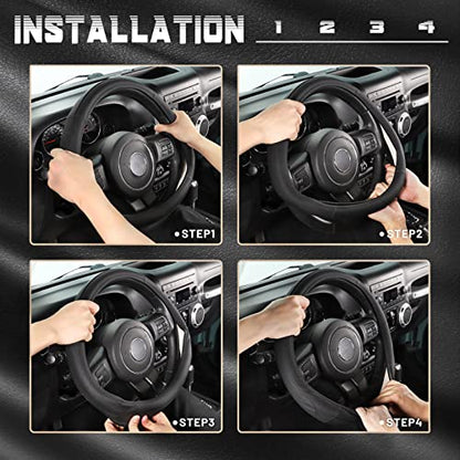 SEG Direct Car Steering Wheel Cover for F-150 Tundra Range Rover 15.5-16 inch, Black Microfiber Leather - color: Black, size: Large size[15 1/2''-16'']