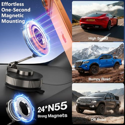Vooii for Magsafe Car Mount Charger (15W Wireless Faster Charging) (130+LB Strongest Suction & 3000gf Magnetic) (360° Adjustable) Vacuum Car Phone Holder, Phone Holders for Your Car for iPhone 17-12 - color: Titanium Black
