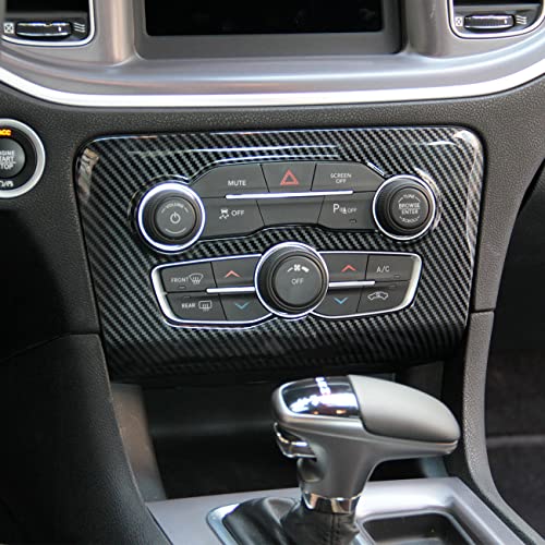 crosselec Carbon Fiber Central Control AC Switch Gear Shift Panel Cover Trim 2pcs for Dodge Charger 2015-2022 - color: black 2pcs
