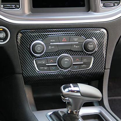 crosselec Carbon Fiber Central Control AC Switch Gear Shift Panel Cover Trim 2pcs for Dodge Charger 2015-2022 - color: black 2pcs