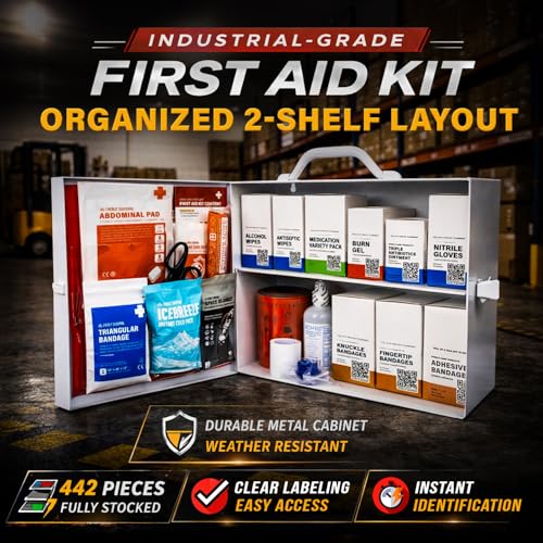 EVERLIT CARE 2-Shelf OSHA-Compliant First Aid Kit, ANSI Class A 50 Person Emergency First Aid Cabinet for Buiness, Job Site, Industrial Manufacturing Facility, Restaurant, and Kitchen