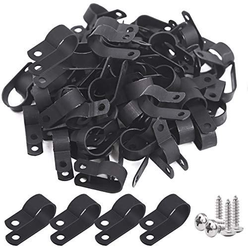 Glarks 60Pcs 5/8 Inch Black Nylon Screw Mounting R-Type Cable Clip Wire Clamp with 60Pcs Screws for Wire, Cable, Conduit and Cable Conduit Kit (Black) - size: 5/8''(16mm)
