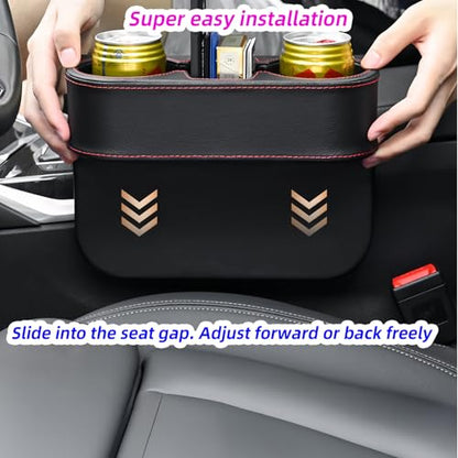 Car Cup Holder Expander & Seat Gap Filler - PU Leather Cover with Stitching, Multifunctional Front Seat Organizer, for Car Truck Van, Holds Large Cups and Phones,Prevent Dropping Items (1Pack, Black) - color: Black