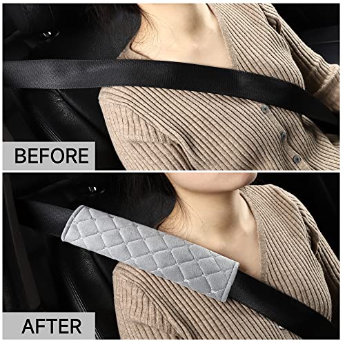 Tapha Plush Car Seat Belt Cover and Shoulder Pad Cushions Improve Driving Comfort, 2 PCS Included and Compatible with All Vehicles (Grey) - color: Grey